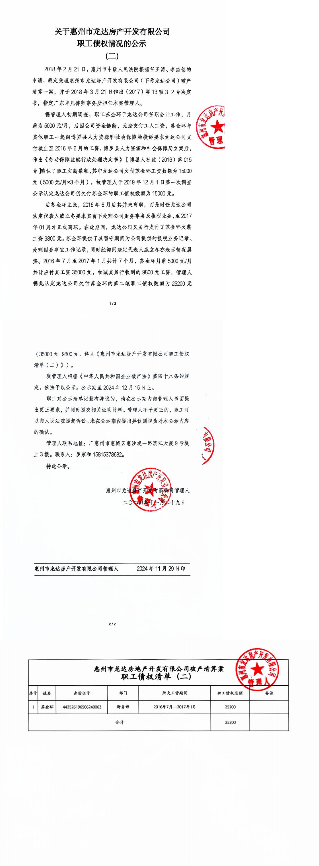 龙达房产开发公司职工债权公示(二)_00